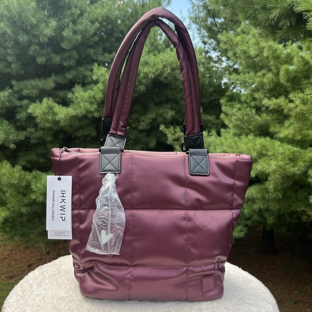 IHKWIP Checkmate Shoulder Tote Quilted 2 Crossbody Straps Deep Wine New w Tags